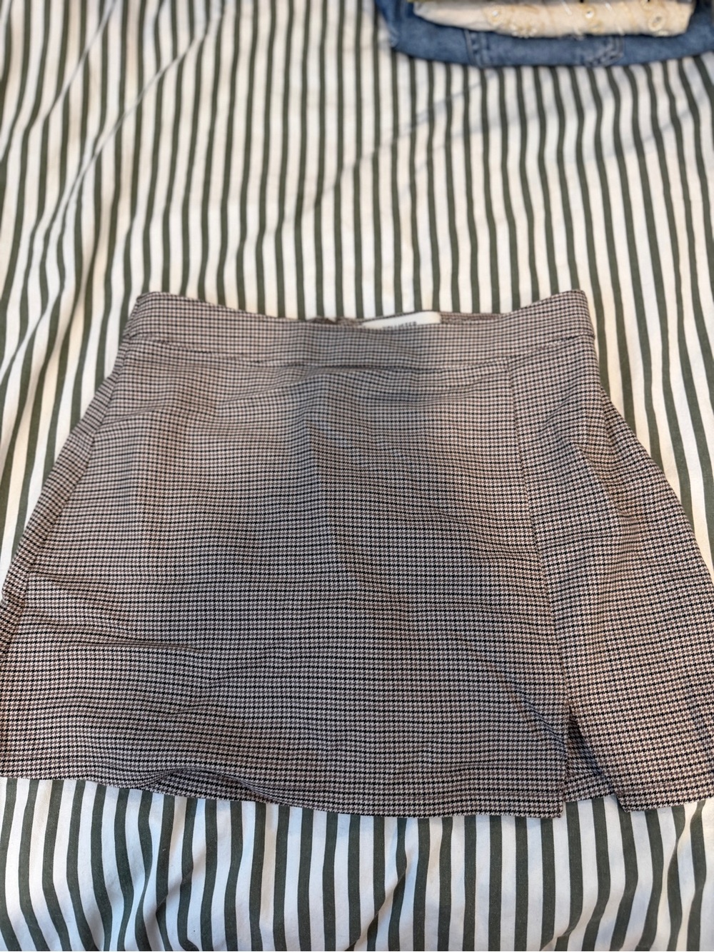 Brown & White Checked Mini Skirt